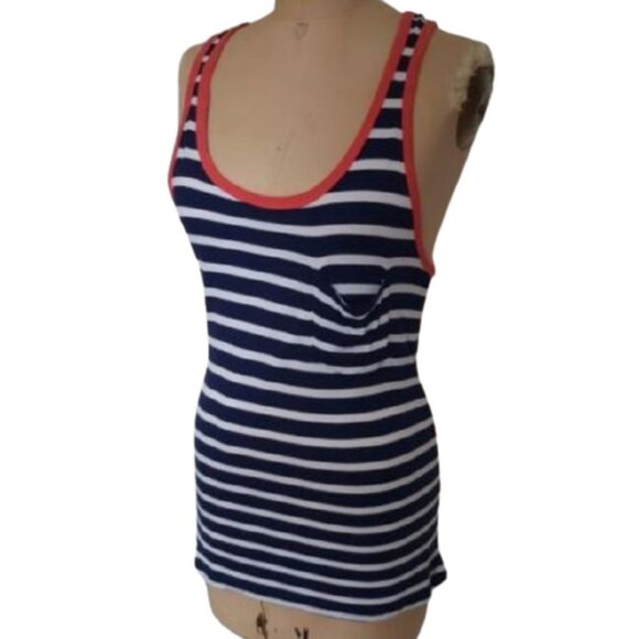 2/$30 Classic nautical style Cynthia Rowley striped white blue tank top - Picture 2 of 6